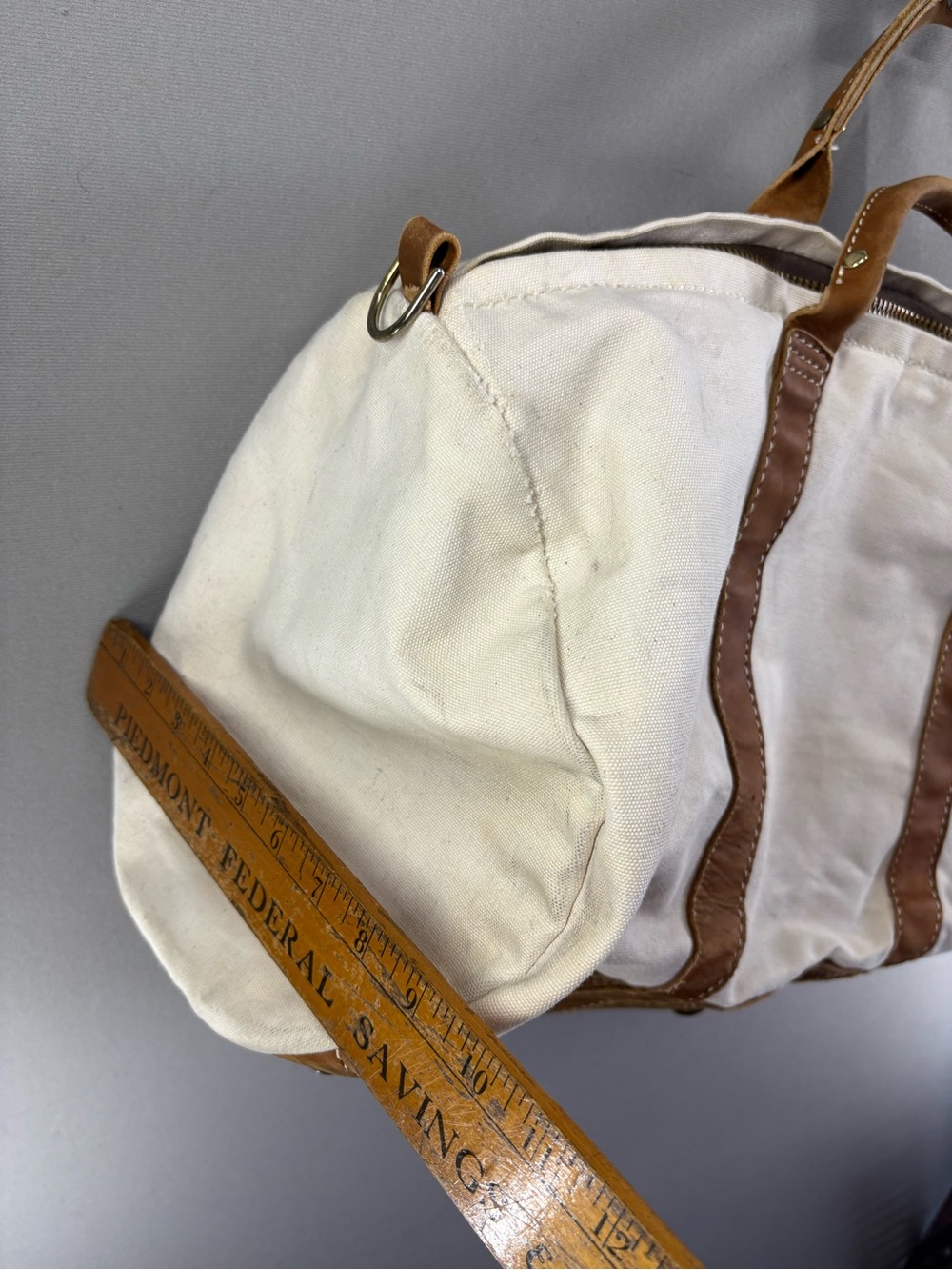 Vintage J. Peterman Duffle Bag Nubuck Leather Bottom Kentucky - Picture 10 of 10